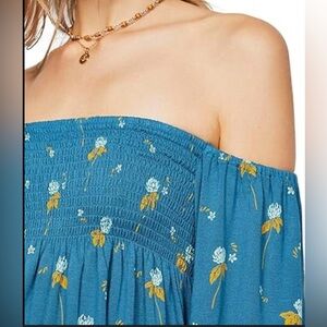 Free People Lana Off the Shoulder‎ Floral Top Sz L/G